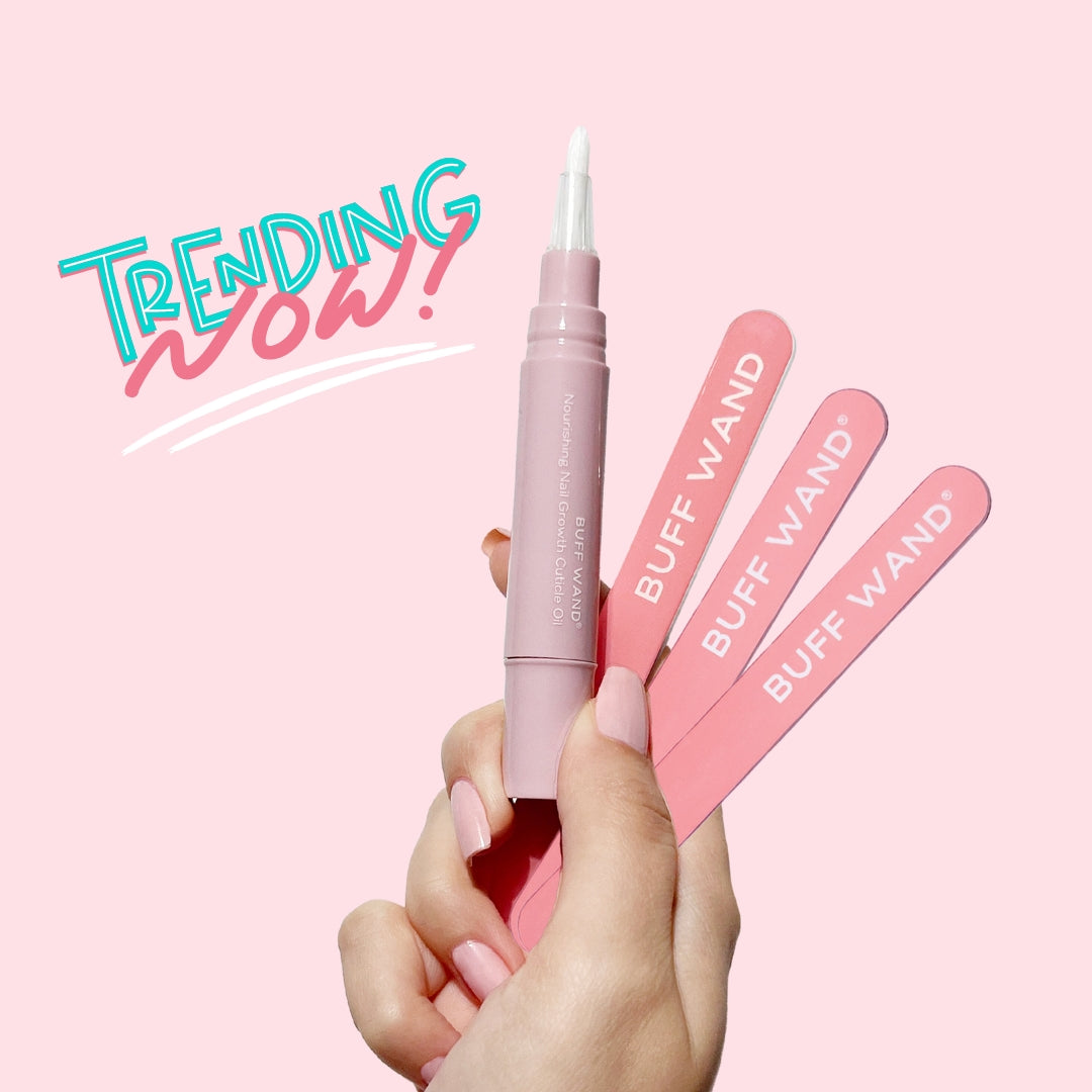 Three Buff Wands and a Nourishing Nail Growth Cuticle Oil for healthy, natural nails